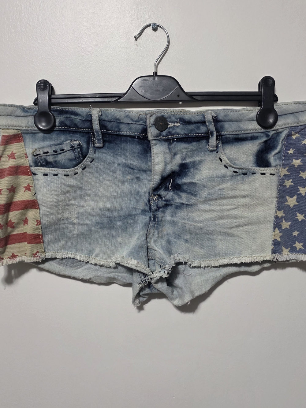 Vanilla Star Light Wash Denim Jean Shorts with American Flag Panels